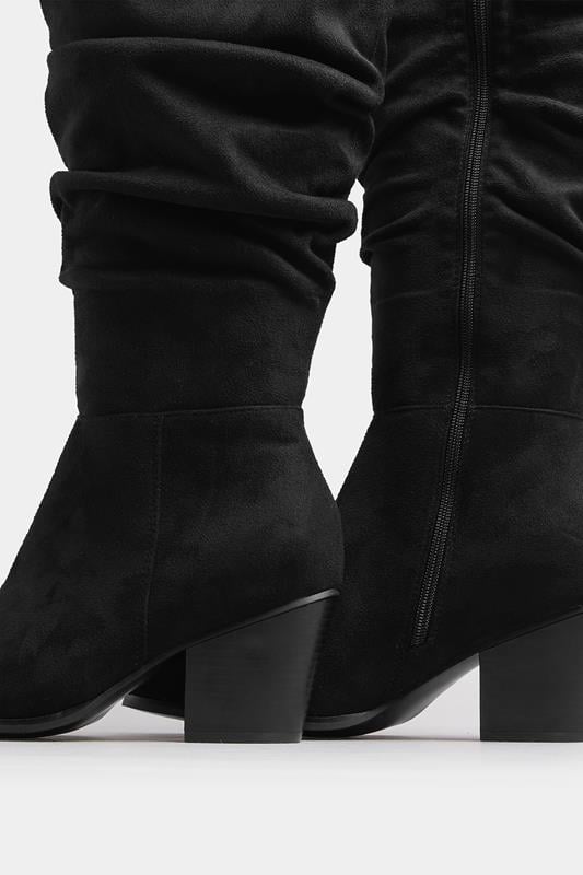 Black Faux Suede Ruched Western Boots In Extra Wide EEE Fit | Yours Clothing 4