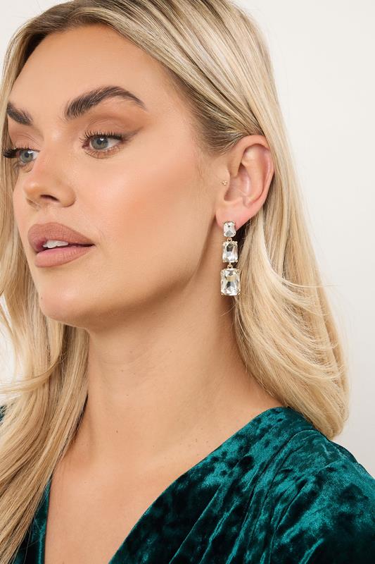 Gold Tone Diamante Triple Drop Earrings