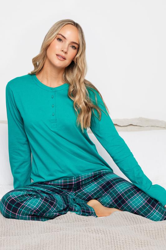 LTS Tall Womens Turquoise Green Placket Pyjama Top | Long Tall Sally  1