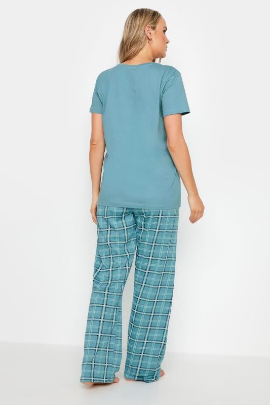 LTS Tall Blue Check Print Slogan Pyjama Trouser Set | Long Tall Sally 3