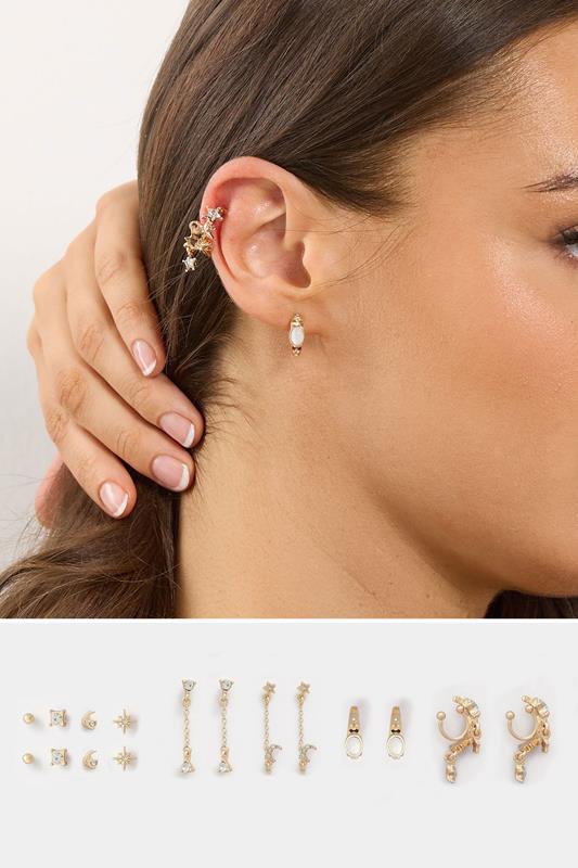 9 PACK Gold Tone Celestial Mixed Earring Set | Yours Clothing 1
