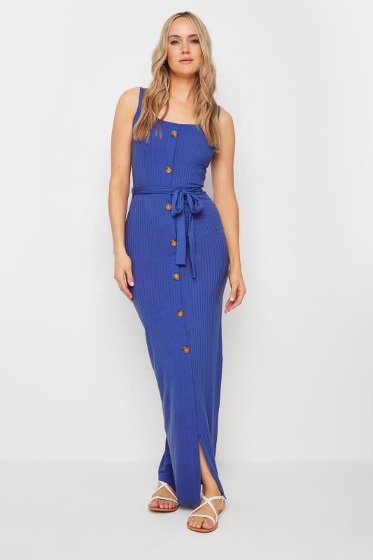 LTS Tall Women's Blue Ribbed Button Through Maxi Dress | Long Tall Sally 1