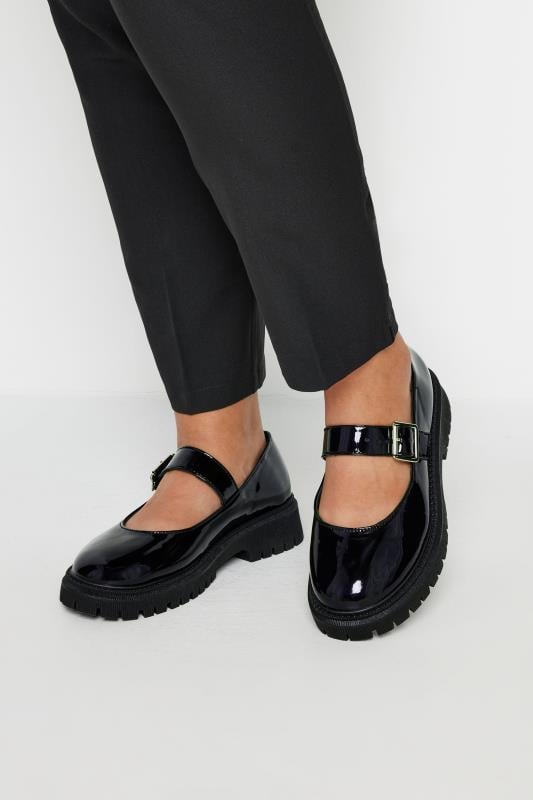 Plus Size  Yours Black Patent Chunky Mary Jane Shoes In An Extra Wide EEE Fit