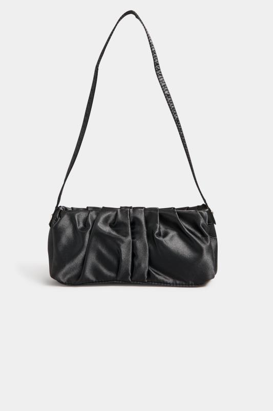 Black Satin Ruched Shoulder Bag | Yours Clothing 4
