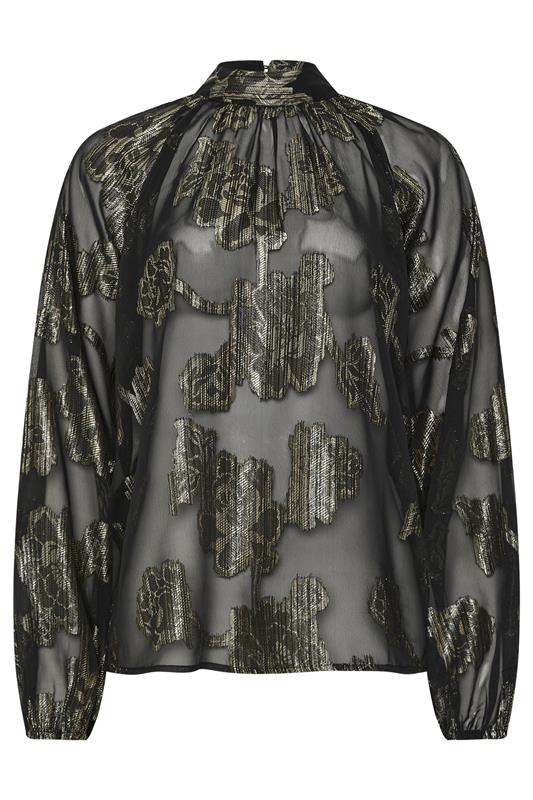 LTS Tall Black Floral Jacquard High Neck Blouse | Long Tall Sally 1