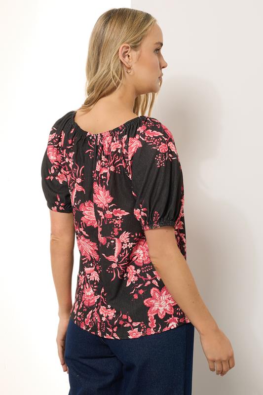 LTS Tall Women's Black Floral Print Tie Front Top | Long Tall Sally 3