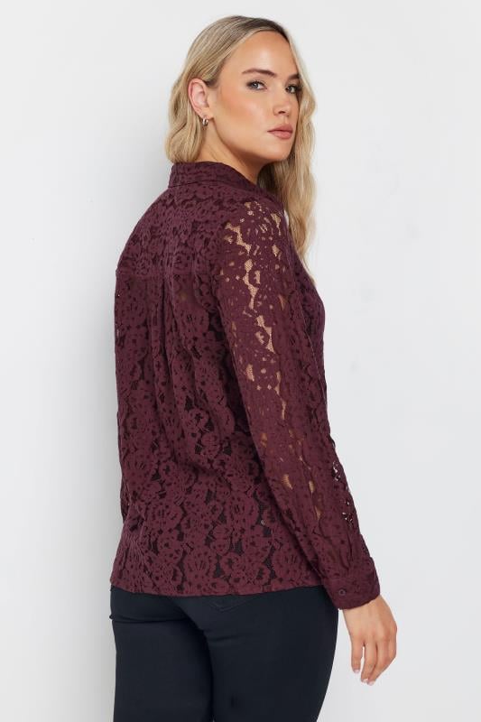 LTS Tall Burgundy Red Lace Long Sleeve Shirt | Long Tall Sally 5