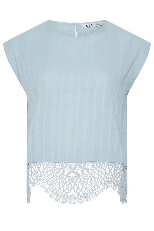 LTS Tall Women's Light Blue Crochet Hem Cotton Top | Long Tall Sally 6