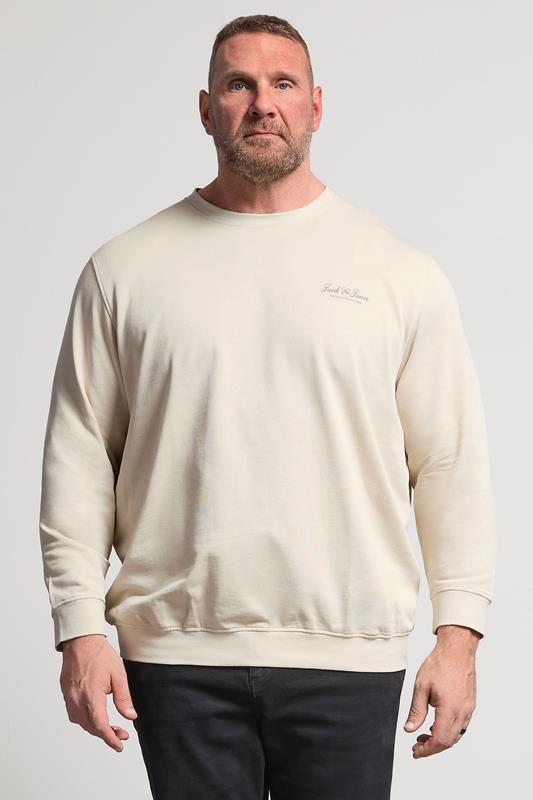 JACK & JONES Big & Tall Moonbeam White Printed Crew Neck Sweatshirt