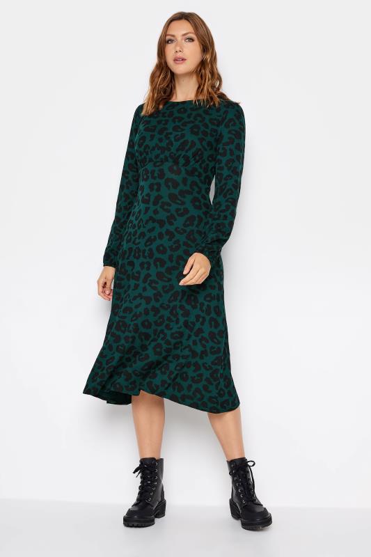 LTS Tall Green Long Sleeve Animal Print Midi Tea Dress 2