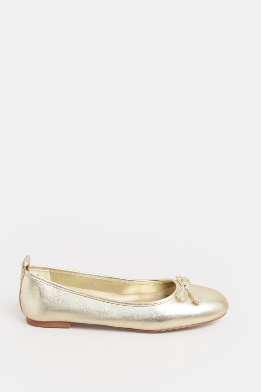 LTS Gold Leather Ballerina Pumps In Standard Fit | Long Tall Sally