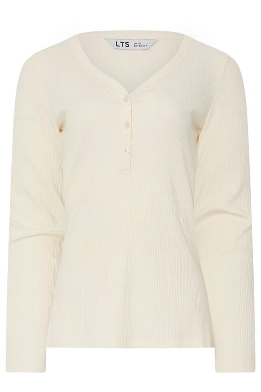 LTS Tall Ivory White Cotton Ribbed Henley Top | Long Tall Sally 5