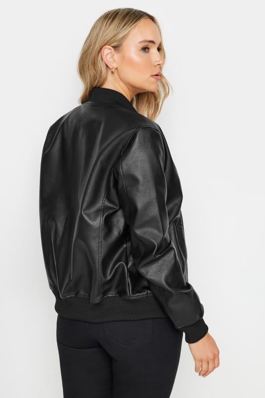 LTS Tall Black Pu Leather Bomber Jacket | Long Tall Sally 4