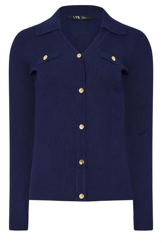 LTS Tall Navy Blue Ribbed Button Detail Top | Long Tall Sally 1