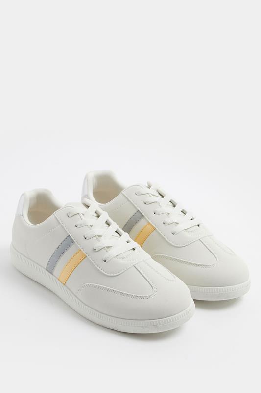White & Yellow Retro Stripe Trainers In Extra Wide EEE Fit