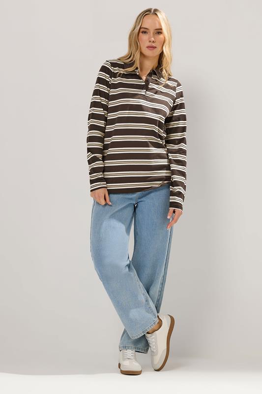 LTS Tall Chocolate Brown Striped Jersey Polo Top | Long Tall Sally 2