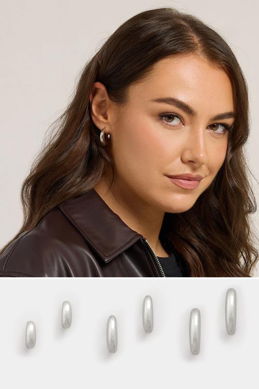 3 PACK Silver Tone Large Hoop Earrings Set | Yours Clothing 2