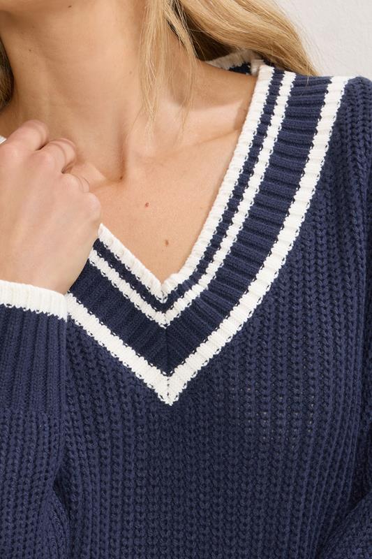 LTS Tall Navy Blue Contrast V-Neck Jumper | Long Tall Sally 5