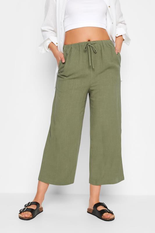 Loose high-waisted button-down cotton and linen cropped trousers wide- –  KesleyBoutique
