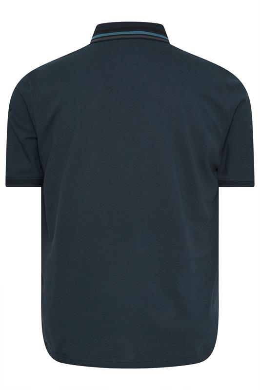 LYLE & SCOTT Big & Tall Navy Blue Striped Tipped Polo Shirt | BadRhino 2