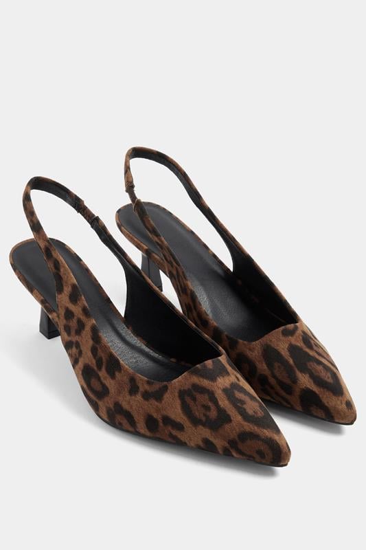  Yours Brown Leopard Faux Suede Sling Back Heels In Wide E Fit