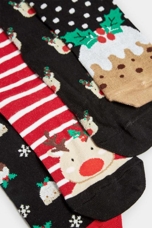 YOURS 4 PACK Black Reindeer & Christmas Pudding Print Ankle Socks | Yours Clothing 4