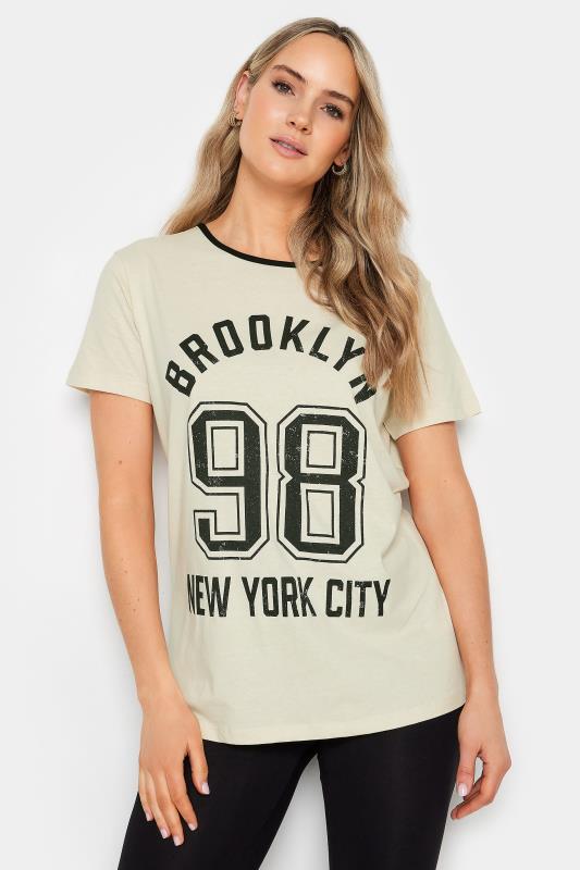 LTS Tall Womens Beige Brown 'Brooklyn' Slogan T-Shirt | Long Tall Sally 1