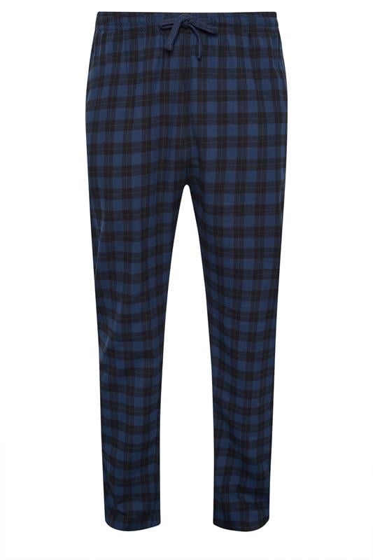 D555 Big & Tall Navy Blue Check Lounge Trousers | BadRhino 1