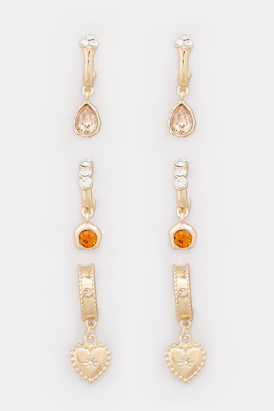 3 PACK Gold Tone Diamante Hoop Set | Yours Clothing 2