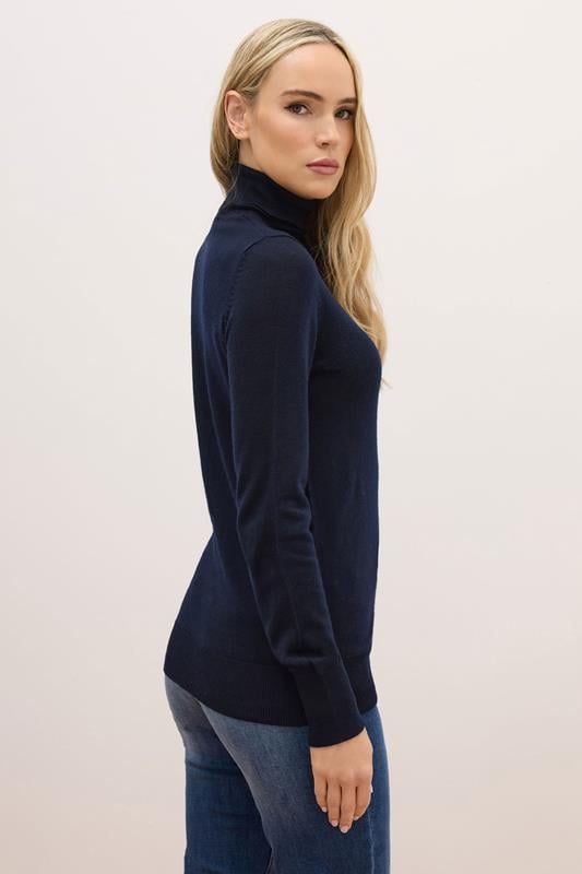 LTS PREMIUM Tall Navy Blue Merino Wool Roll Neck Jumper | Long Tall Sally 4