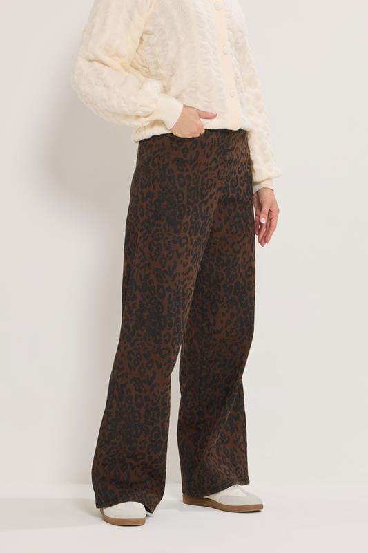 LTS Tall Chocolate Brown Leopard Print Wide Leg Jeans | Long Tall Sally 4