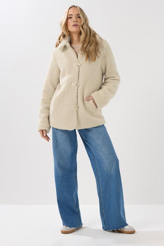 LTS Tall Ivory White Borg Button Through Jacket | Long Tall Sally 2