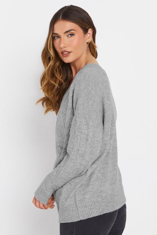 LTS Tall Grey Cable Knit V-Neck Jumper | Long Tall Sally 4