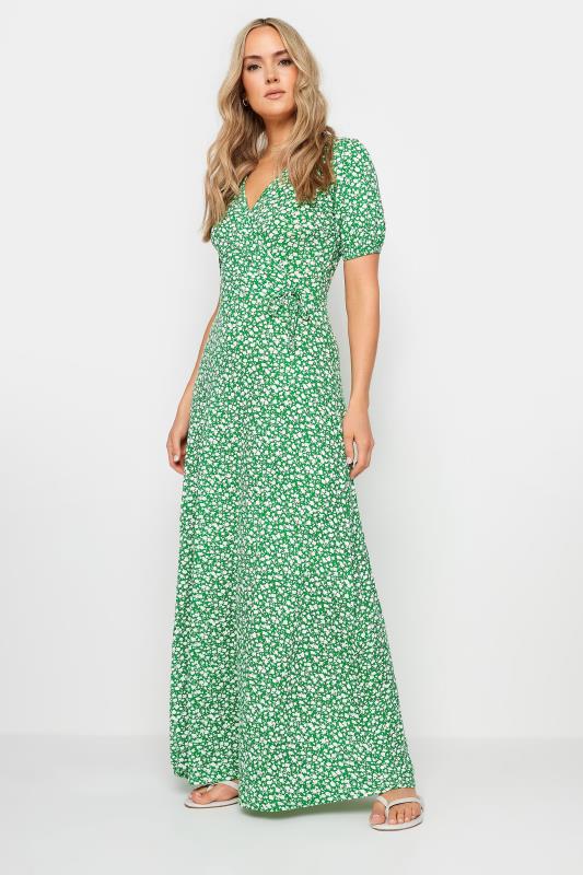 LTS Tall Women's Green Ditsy Floral Print Maxi Wrap Dress | Long Tall Sally 1