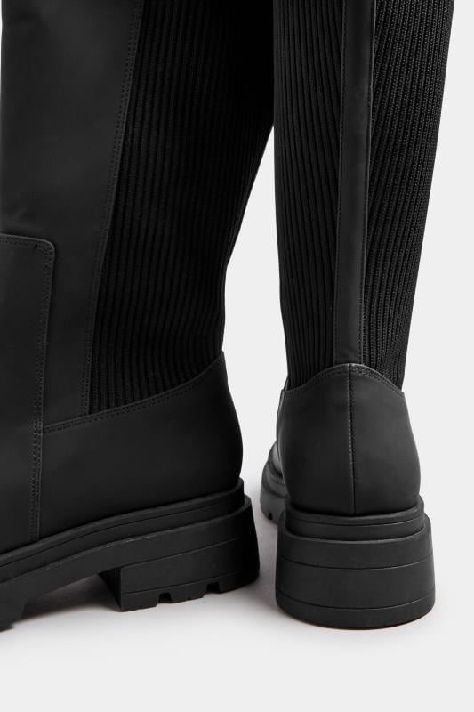 Black Sock Panel Knee High Boots In Wide E Fit & Extra Wide EEE Fit | Yours Clothing 4