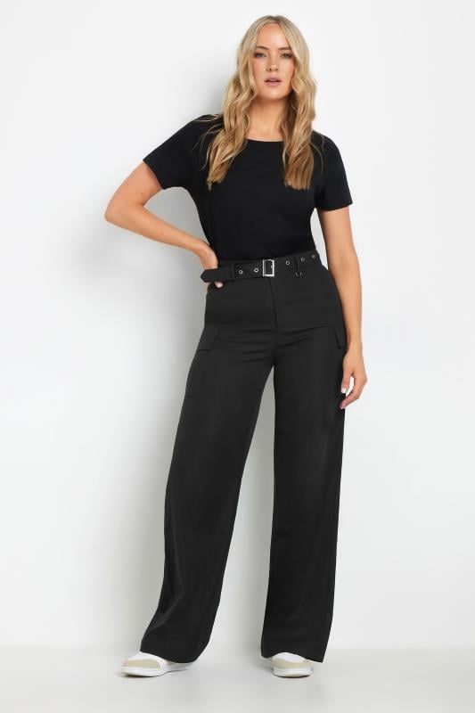 LTS Tall Women's Black Belted Wide Leg Cargo Trousers | Long Tall Sally 2