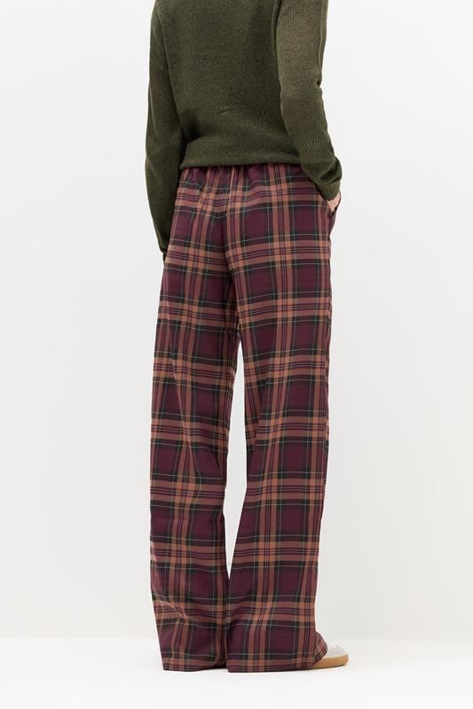 LTS Tall Burgundy Red Checked Wide Leg Trousers | Long Tall Sally 4