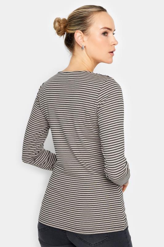 LTS Tall Women's Stone Brown Stripe Print Button T-Shirt | Long Tall Sally  3