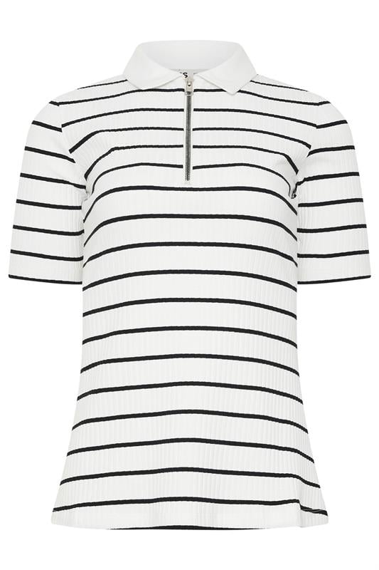 Tall  LTS Tall White Stripe Half Zip Ribbed Collared Top
