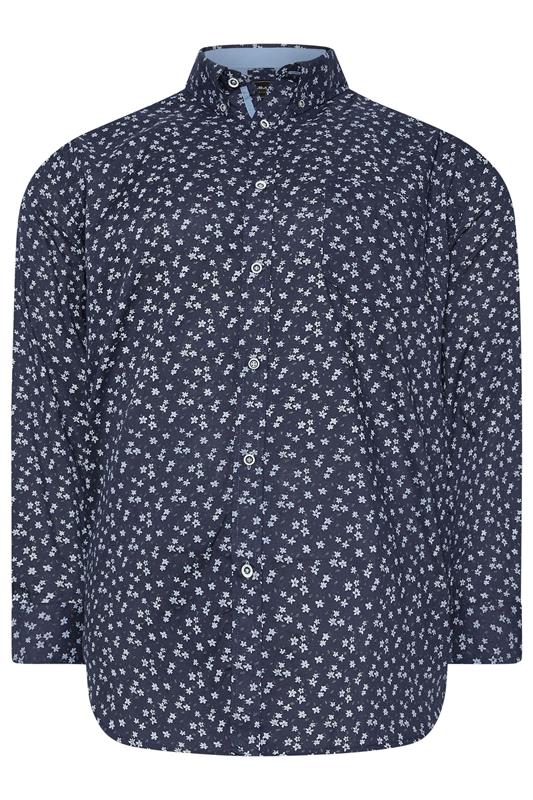 KAM Big & Tall Navy Blue Floral Shirt | BadRhino 1