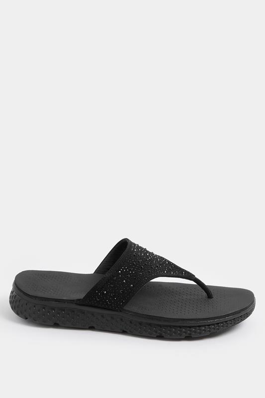 Black Diamante T-Bar Sandals In Wide E Fit | Yours Clothing 2