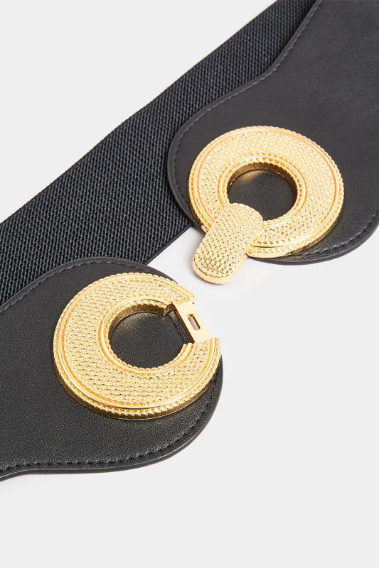 Black & Gold Double Circle Wide Stretch Belt | Yours Clothing 3