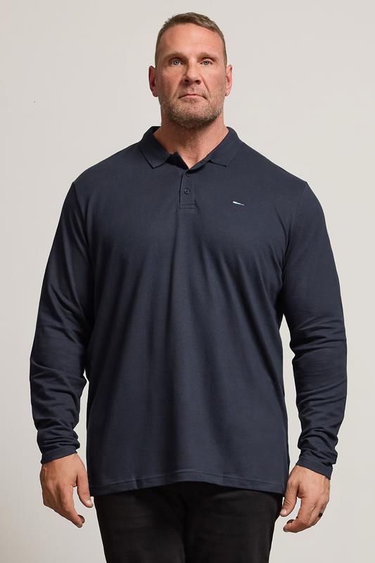 BadRhino Big & Tall Navy Blue Long Sleeve Core Polo Shirt
