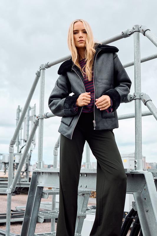 LTS Tall Black Faux Fur Trim Jacket | Long Tall Sally 1
