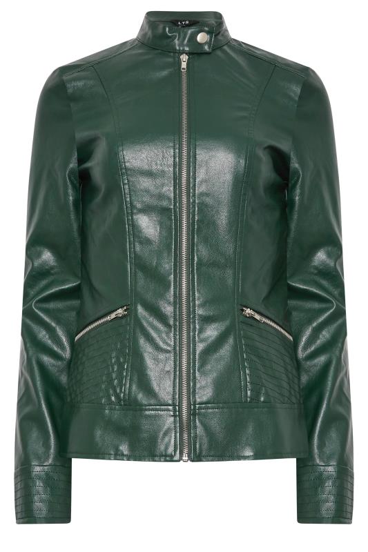 LTS Tall Forest Green Leather Funnel Neck Jacket | Long Tall Sally  7