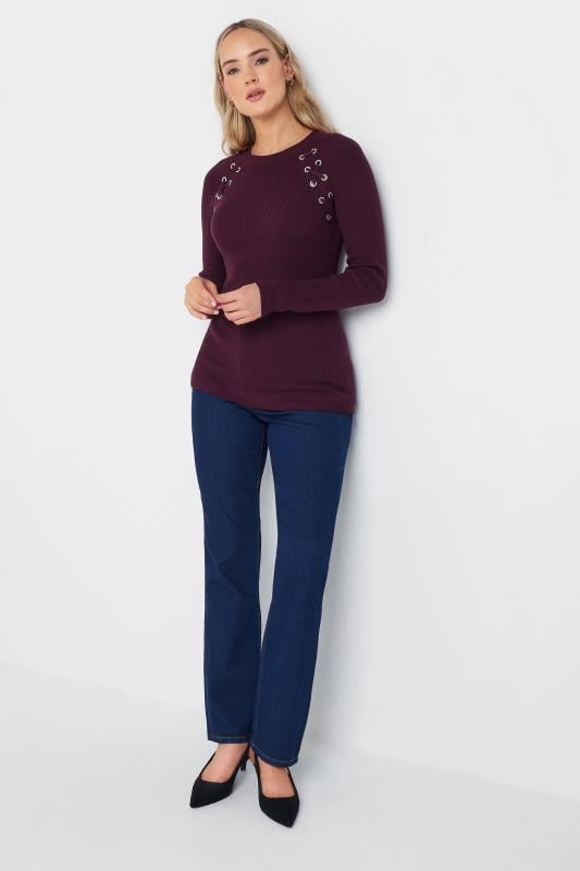 LTS Tall Burgundy Red Eyelet Detail Jumper | Long Tall Sally 2