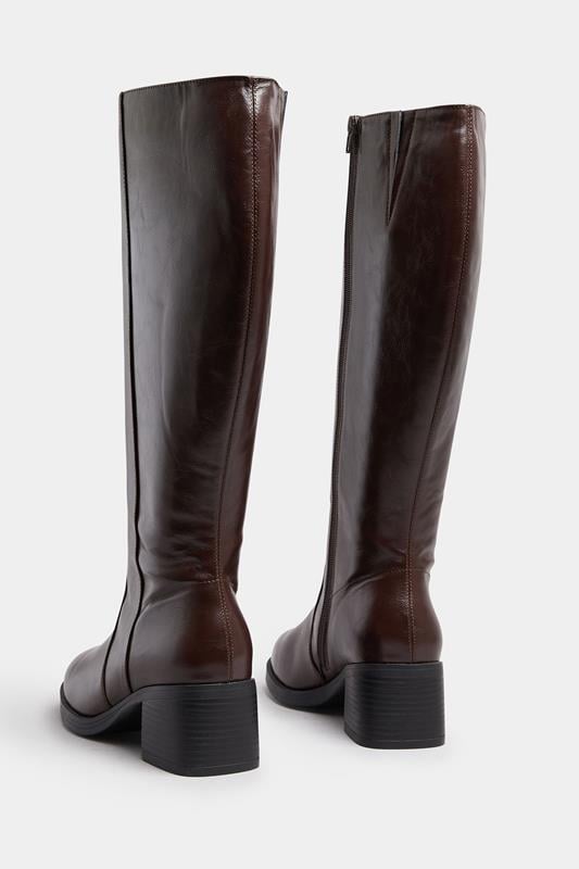 Brown Square Toe Knee High Boots In Extra Wide EEE Fit | Yours Clothing 4