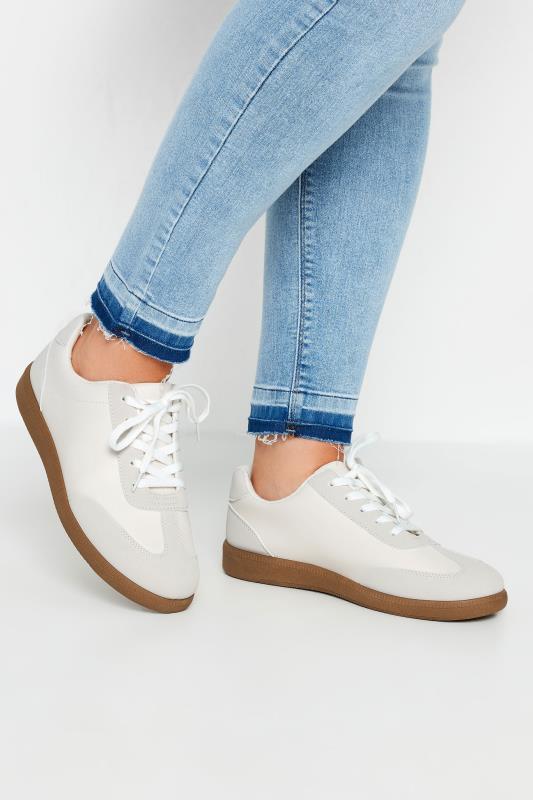 Plus Size  Yours White Retro Gum Sole Trainers In Extra Wide EEE Fit