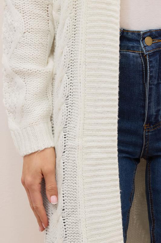 LTS PREMIUM Tall Ivory White Cable Knit Longline Cardigan