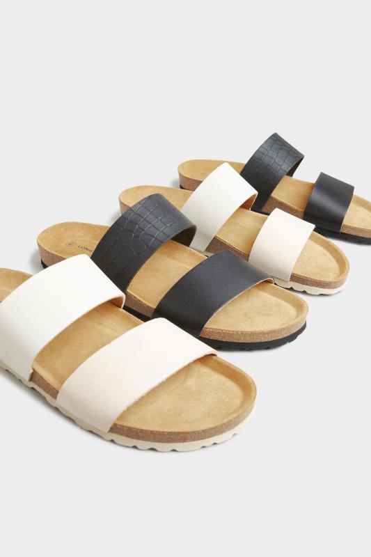 Off-White Leather Two Strap Footbed Sandals | Long Tall Sally 7